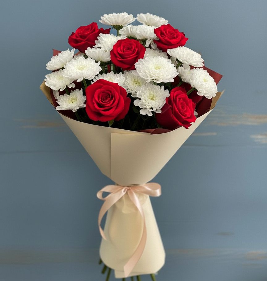 Букет цветов из: Розы и Хризантемы в Восточном Ставропольского края