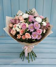 Букет цветов из:  Хризантемы, Розы и Альстромерии в Восточном Ставропольского края