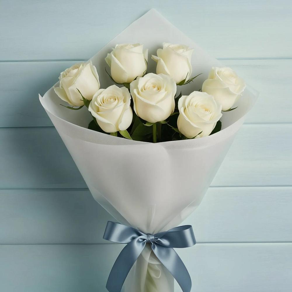 Букет 7 Белых роз Эдлесс Лав в Восточном Ставропольского края